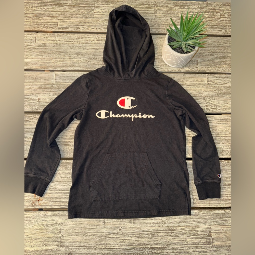Champion Kids Black Hoodie SweatShirt with Logo, Black. Large